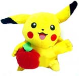 Pikachu holding an Apple with tags